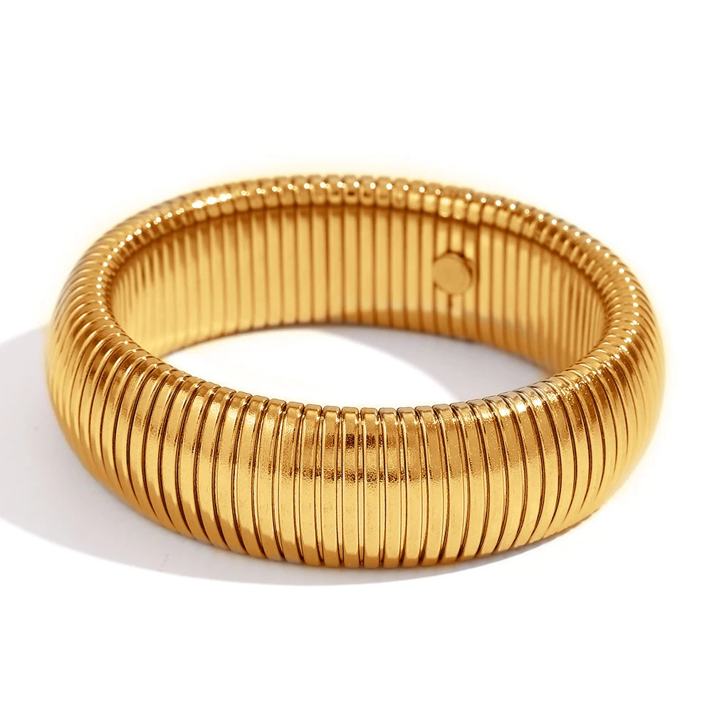 20Mm Chunky Wide 18K Gold Plated Silver Color Arm Wrist Bracelet Bangles Women Pulseras De Acero Inoxidable Para Mujer