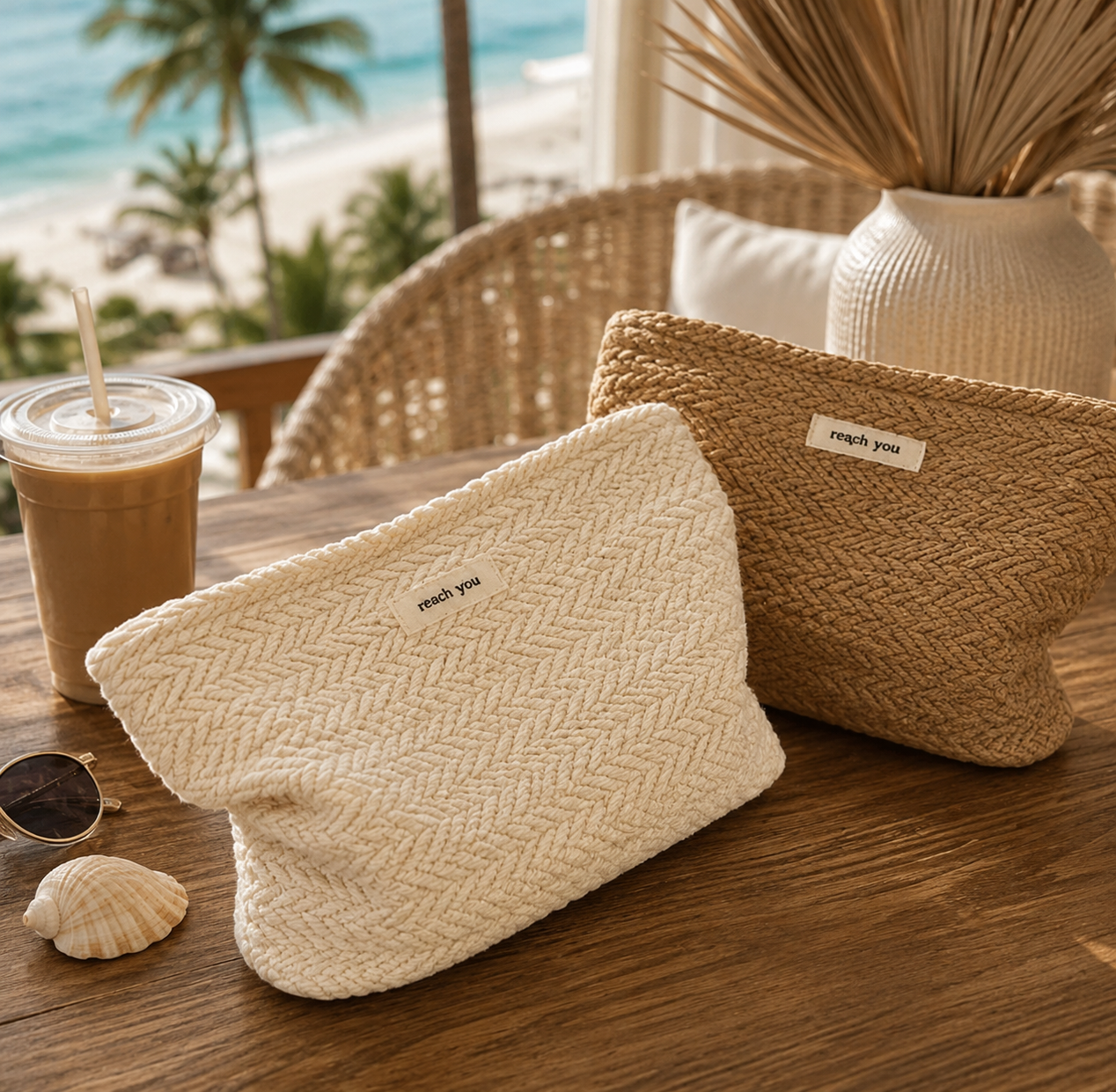 Coastal Woven Travel Organizer Pouch | Cosmetic & Toiletry Bag