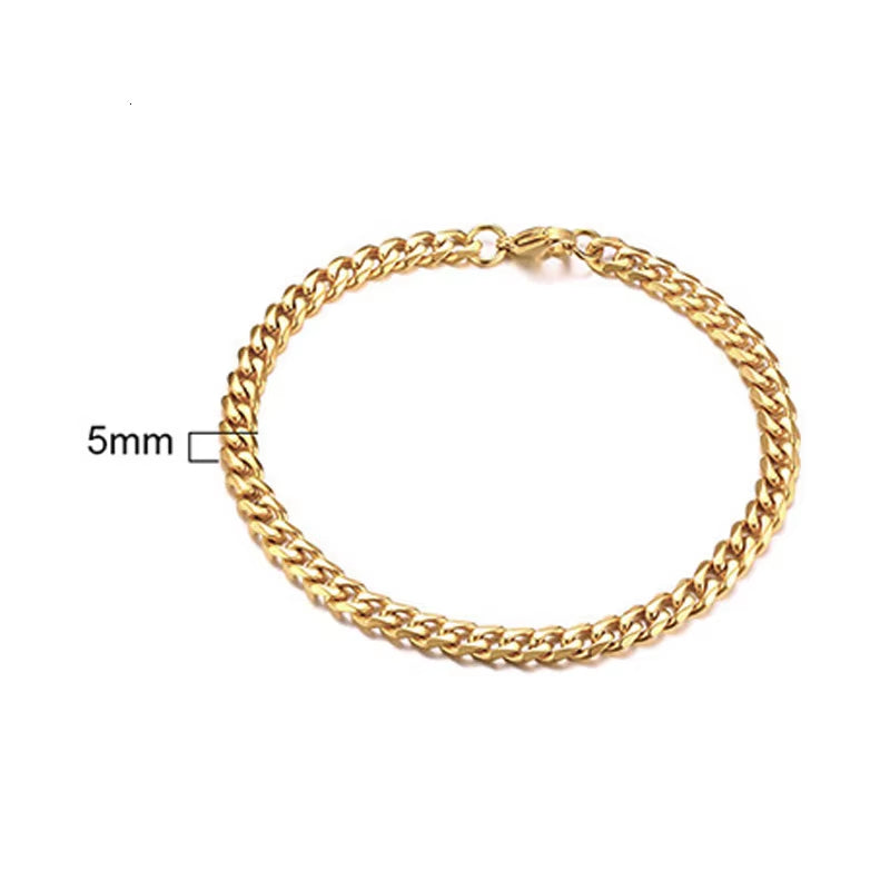 Stainless Steel Chain Bracelet Women, 3Mm to 9Mm Curb Cuban Chain Bangle Gold Color Unisex Wrist Stackable Jewelry