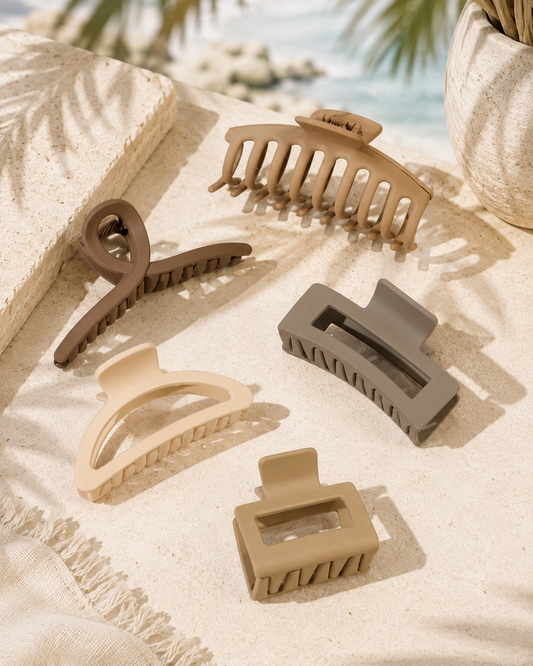 Coastal Luxe 5-Piece Neutral Hair Claw Clip Set | Everyday Matte Hair Clips