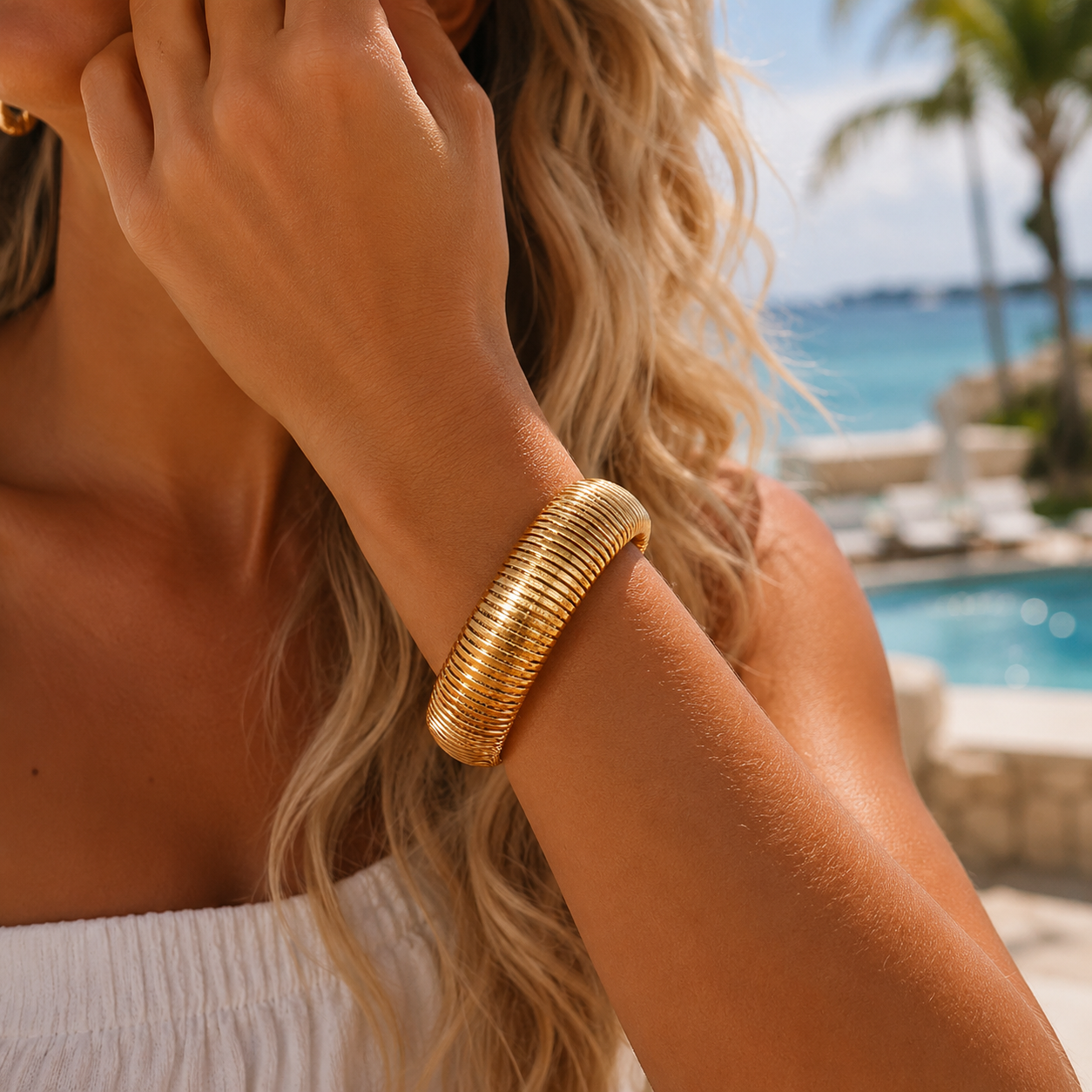 Luxe Waterproof Chunky Gold & Silver Bangle Bracelet | Everyday Statement Jewelry