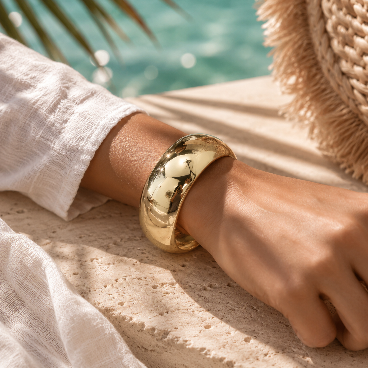 Textured Gold Hinge Bangle Bracelet | Luxury Statement Cuff for Women