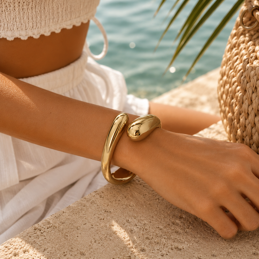Textured Gold Hinge Bangle Bracelet | Luxury Statement Cuff for Women