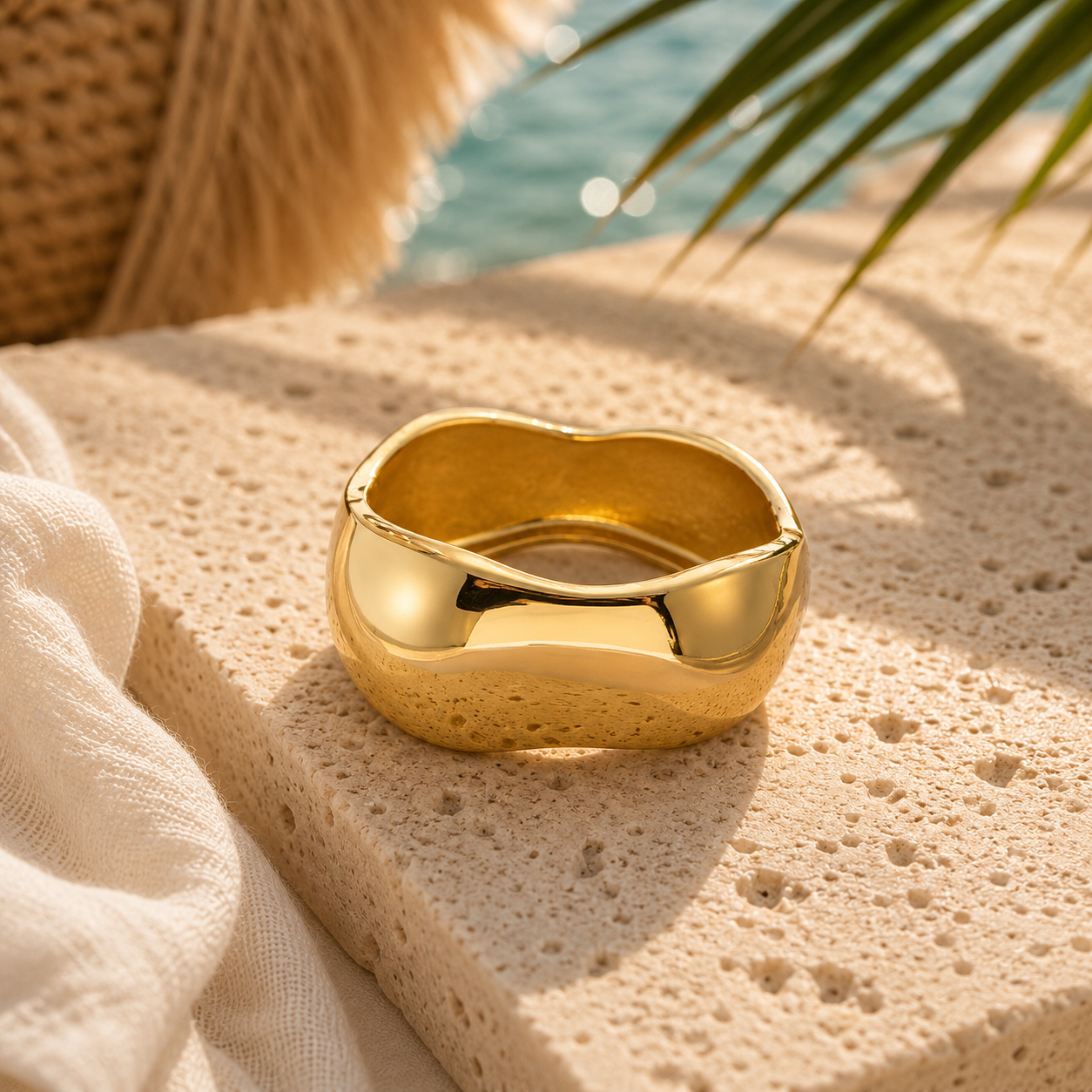 Textured Gold Hinge Bangle Bracelet | Luxury Statement Cuff for Women