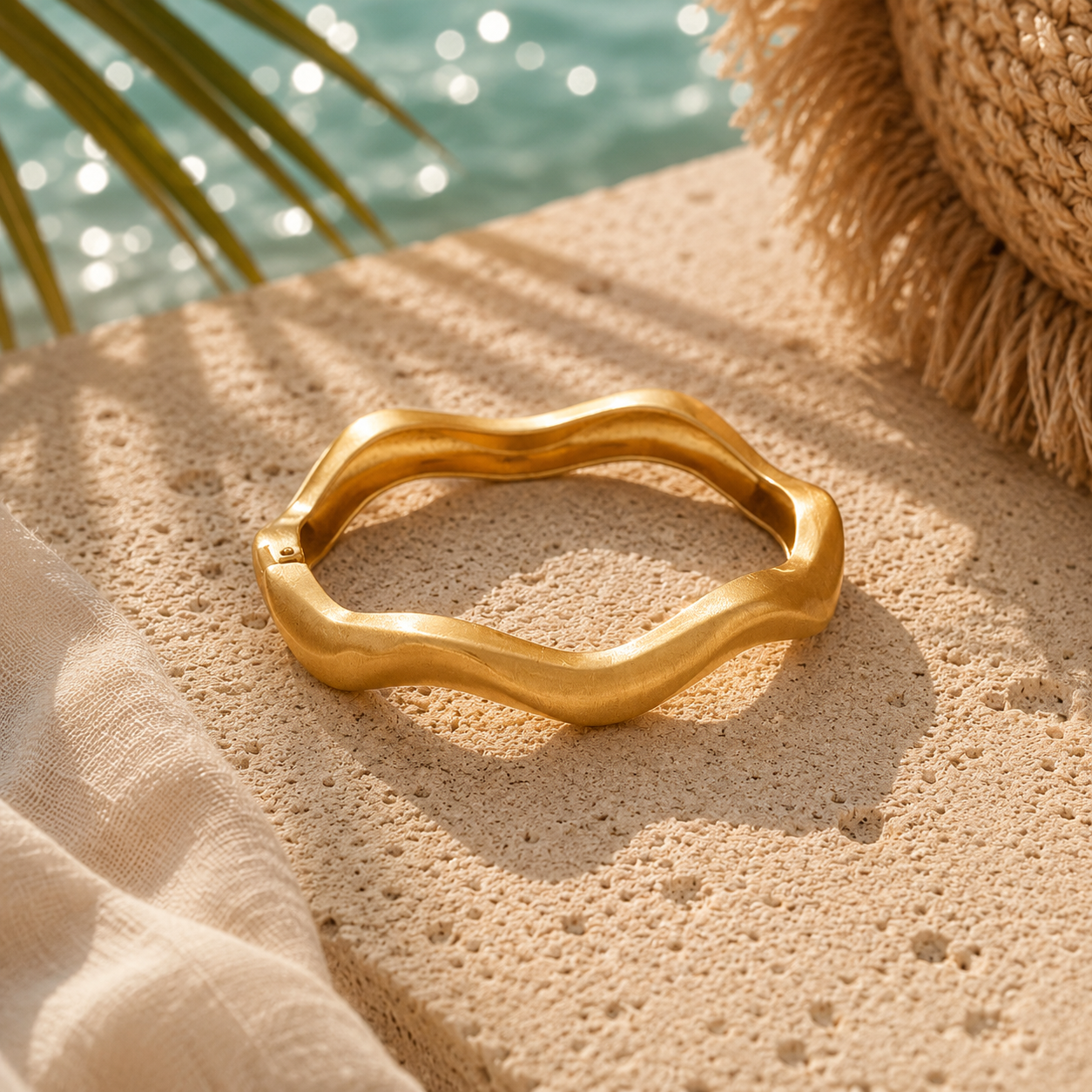 Textured Gold Hinge Bangle Bracelet | Luxury Statement Cuff for Women