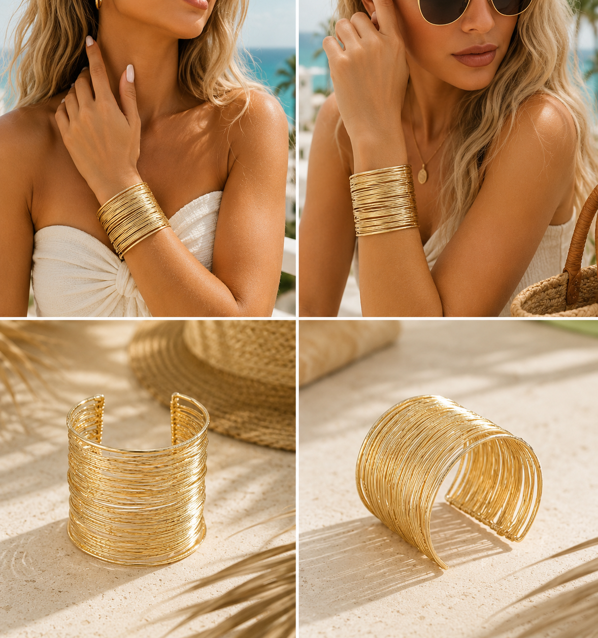 3-Piece Gold Cuff Bracelet Set | Bold Statement Stackable Bangles for Women