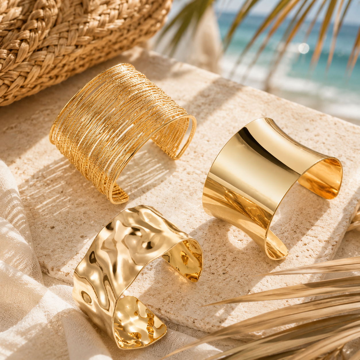 3-Piece Gold Cuff Bracelet Set | Bold Statement Stackable Bangles for Women