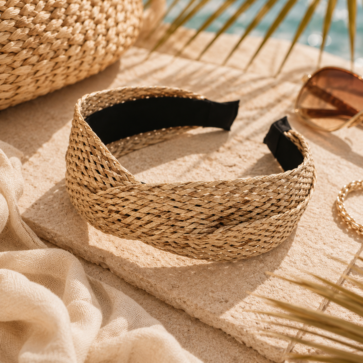 Coastal Raffia Knot Headband | Woven Straw Beach Hair Accessory for Women