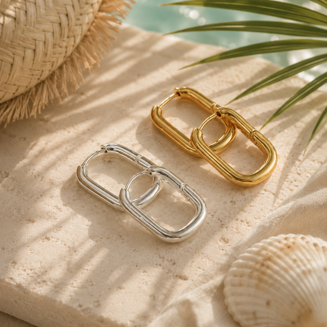 Waterproof Chunky Link Hoop Earrings | 18K Gold & Silver Statement Earrings
