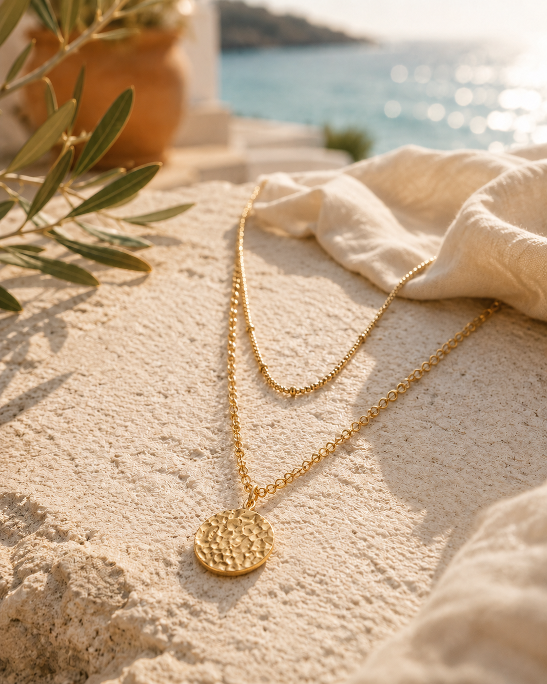 Layered Gold Coin Necklace | Minimalist Double Layer Pendant Necklace for Women