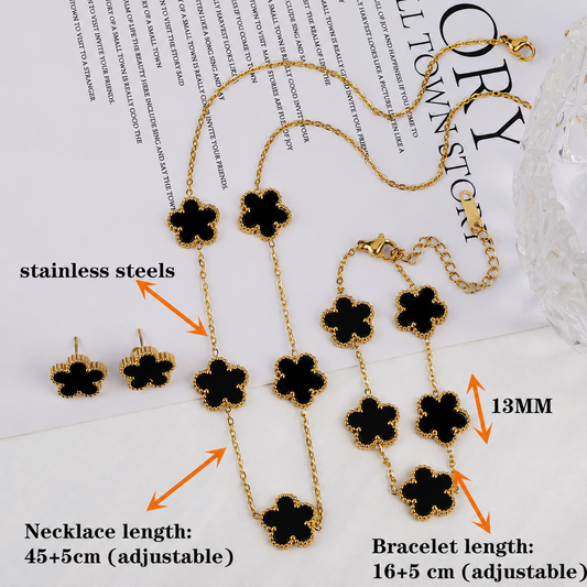 Luxury Clover Jewelry Set | Stainless Steel Necklace, Bracelet & Stud Earrings