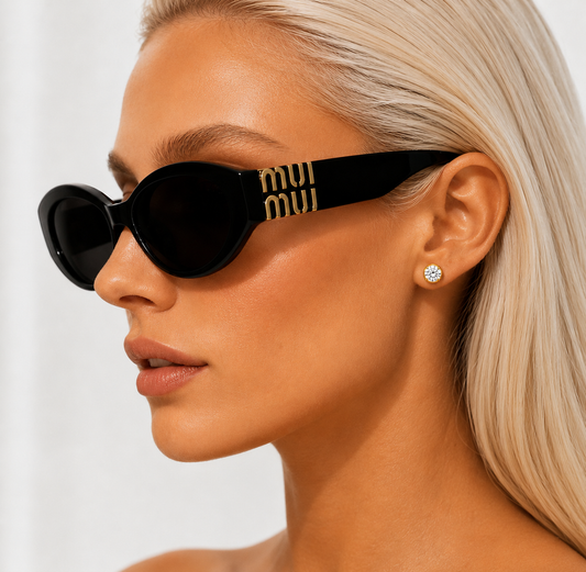 Luxe Oval Sunglasses | Designer-Inspired Black & Gold Women's Sunglasses