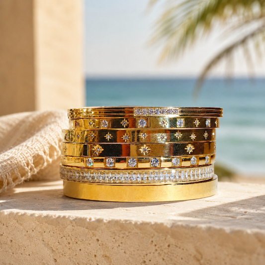 Waterproof Gold Stackable Bangle Bracelet | Tarnish-Resistant Stainless Steel Customize