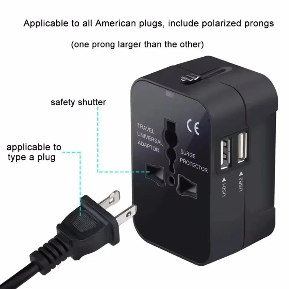 Universal Travel Adapter with Dual USB Charging Ports