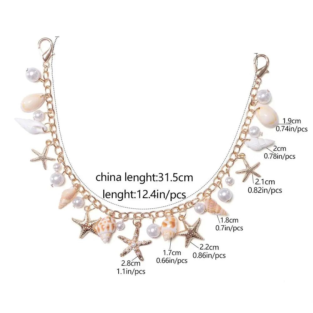 Bohemian Style Multi-Layer Bag Chain for Handbag DIY Jewelry Accessory Gift Women Pants Chain with Imitate Starfish Conch Pearl