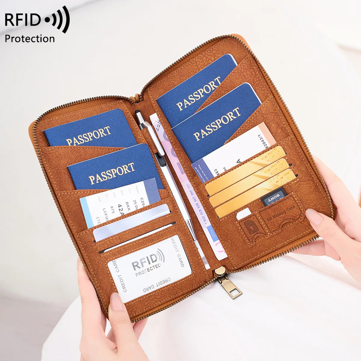 RFID Travel Passport Wallet & Document Organizer