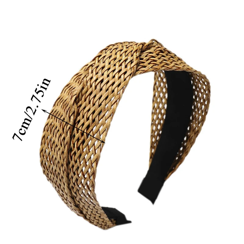 Bohemian Women Cross Knotted Straw Weaving Headband Girls Handmade Hair Hoop Beach Head Hoop Woven Wide-Brimmed Hair Accessories