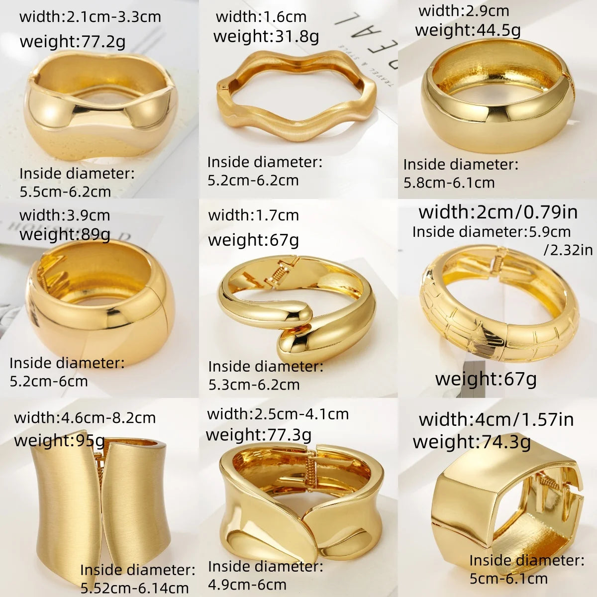 Multi-Style Luxury Gold Color Bangles Bracelet Hip Hop Punk Goth Wide Cuff Bracelets Matching Couple Women Men Emo Party Jewelry
